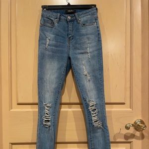 Akira Distressed High Waisted Skinny Jeans